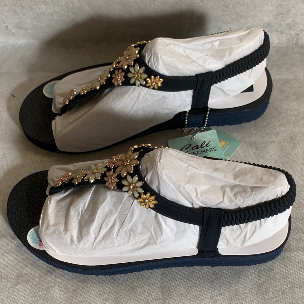 Skechers Cali Meditation Glass Daisy Sandals Navy Multi Womens Size 8 NIB Vegan - Picture 3 of 7
